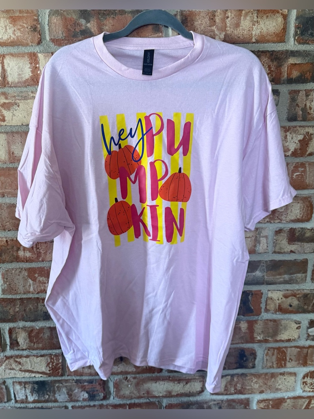 Gildan Light Pink Short Sleeve Tee with Pumpkin Graphic